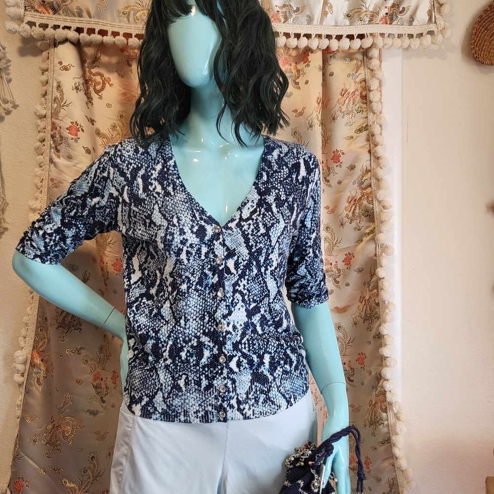 INC International Concepts Navy Snake Print Blouse